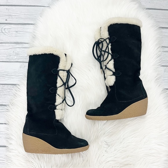 Michael Kors Black Lace Up Fur Lined Winter Boots - Picture 1 of 8